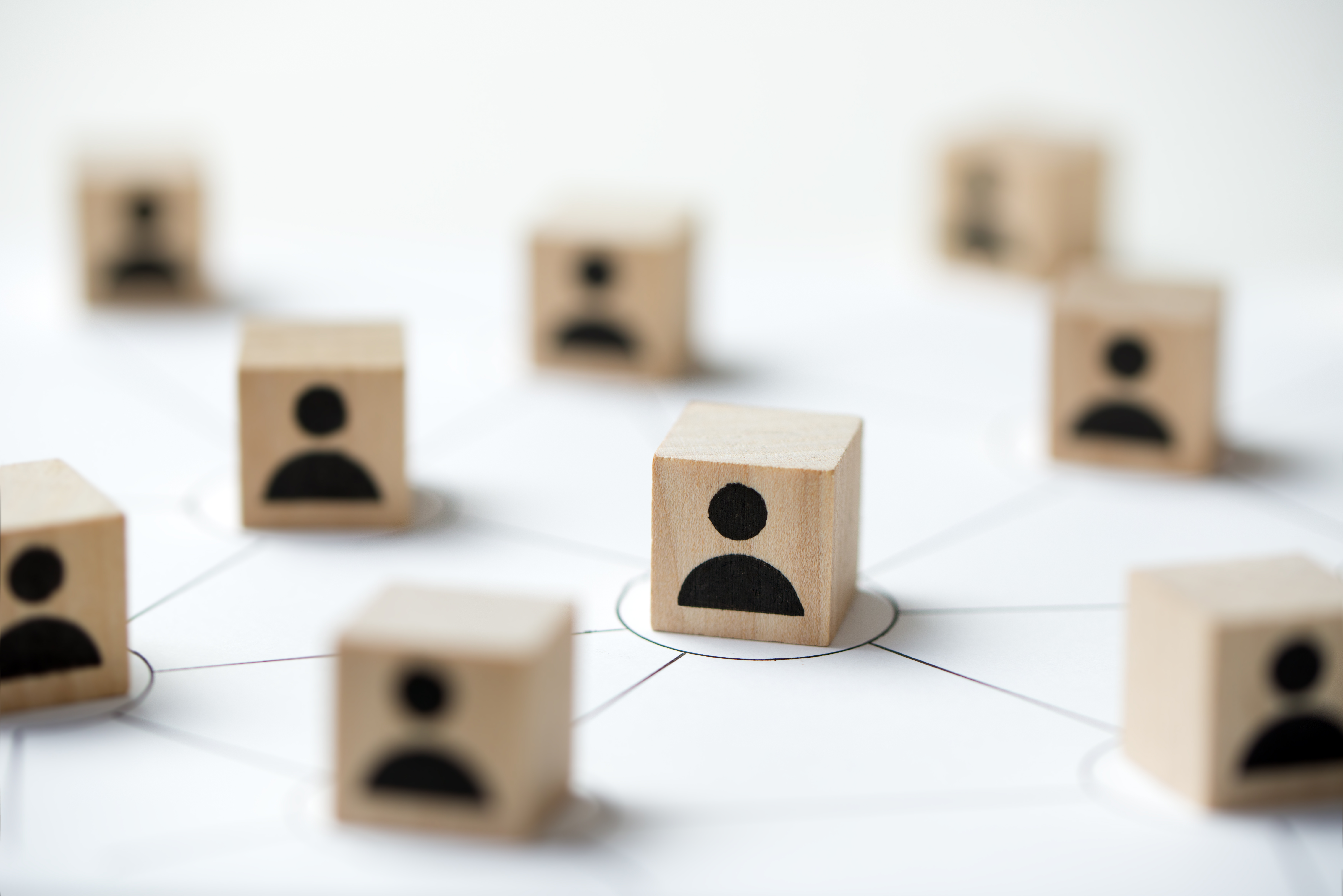 Connecting icon people wooden cube block for social media networking